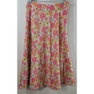 Christopher Banks Pink Orange Yellow Floral ALine Skirt 4 Lightweight Soft Flowy